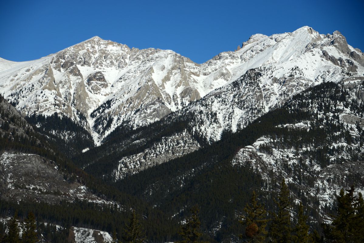 24A Mount Corey Afternoon From Trans Canada Highway Driving Between Banff And Lake Louise in Winter